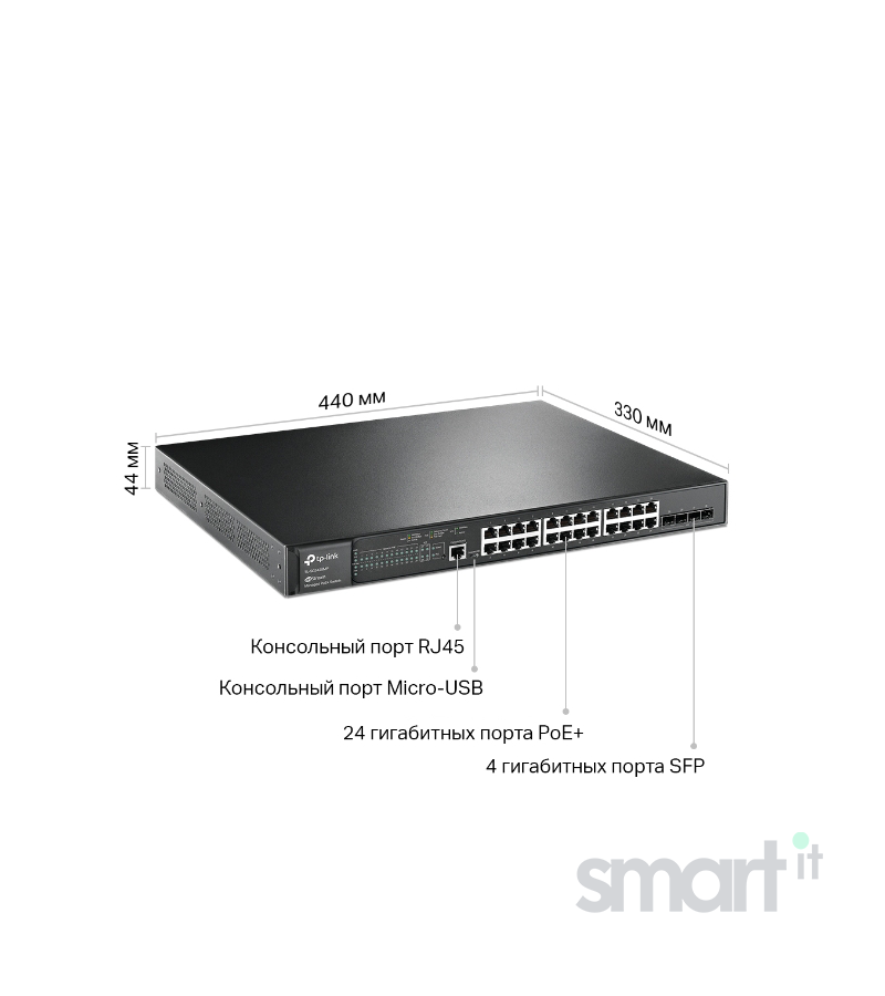 TP-Link PoE-коммутатор управляемый 24 гигабитных порта PoE+ 384 Вт, функции L2 и L2+, TL-SG3428MP image