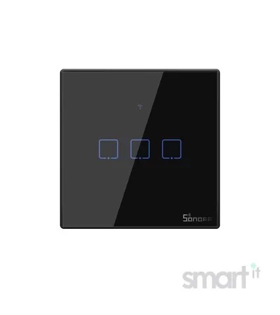 Smart WiFi настенный Выключатель трехклавишный Euro Module, чёрный цвет артикул: T3UE3C image thumbnail